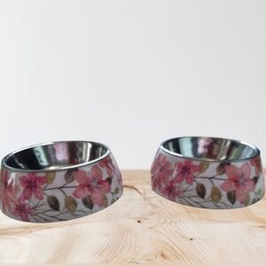 🐾 Floral Pet Bowls with Pink Flowers- Small